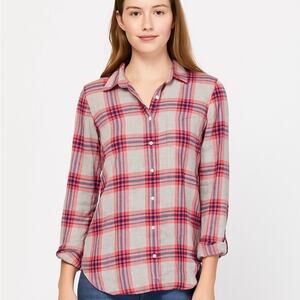 J. Crew Women's Boy Fit Pink Plaid Button Up Shirt 100% Cotton Size Small